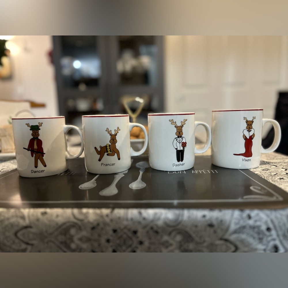 LTD ABC Distributing Mugs Santa's Reindeer Dancer & Prancer and Dasher & Vixen